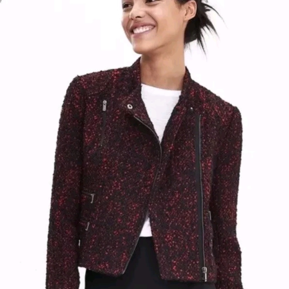 New banana republic motto boucle black red jacket